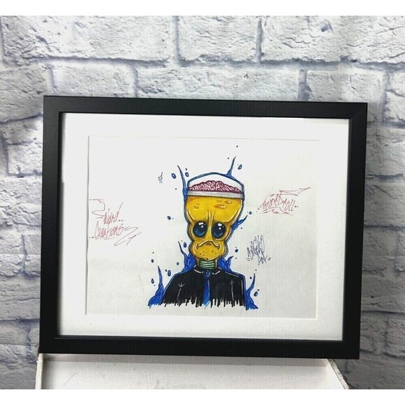 Alien Art Work Weird Creations Original Marker Drawing Signed Matted Framed - Picture 7 of 12